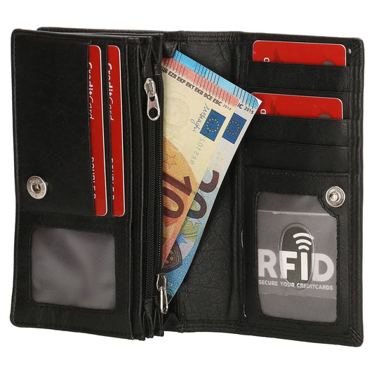 Lederbörse 16x9cm im Querformat in Schwarz mit RFID