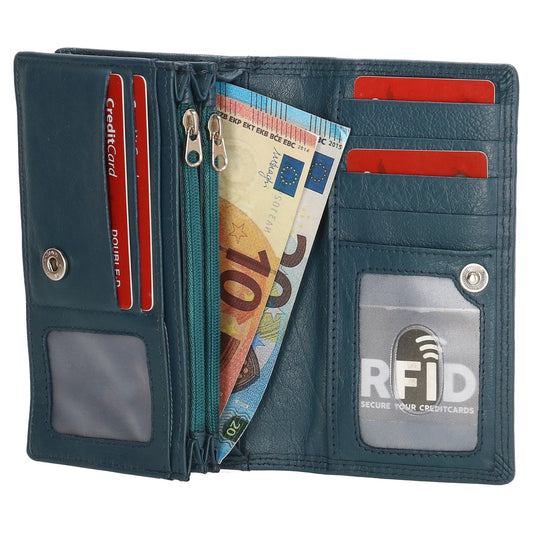 Lederbörse 16x9cm im Querformat in Jeansblau mit RFID