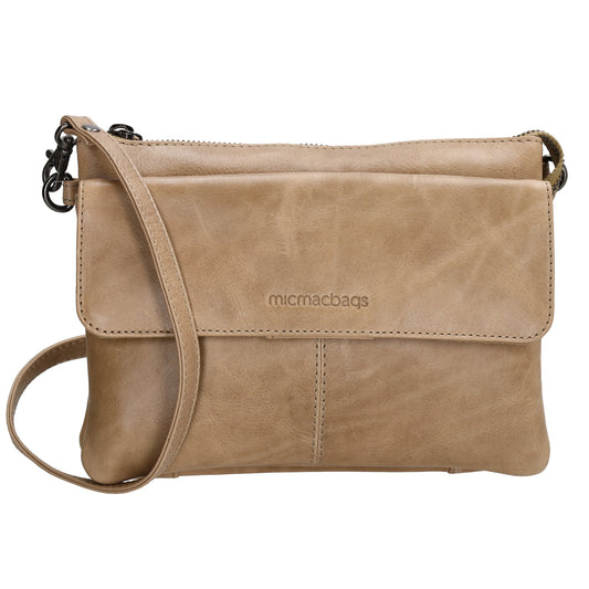 Schultertasche 23 x 16cm in Taupe aus Leder