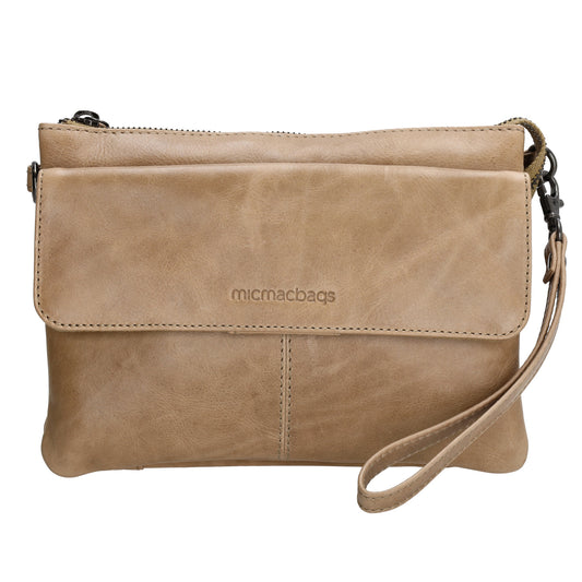 Schultertasche 23 x 16cm in Taupe aus Leder