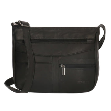 Schultertasche 24 x 19cm in Schwarz aus Leder mit Reißverschluss