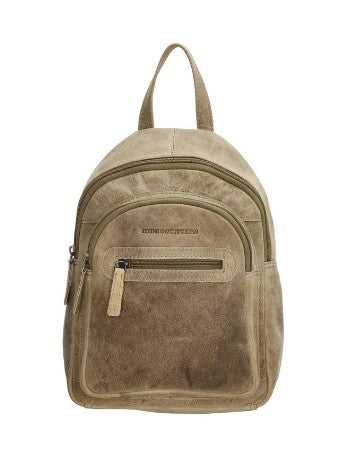 Rucksack aus Leder in Sand| Beige mit Reißverschluss und Vortasche