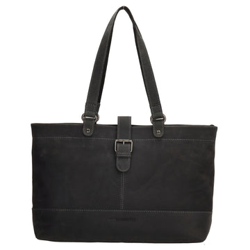 Shopper 39x27 cm in Schwarz aus Leder mit Riegel