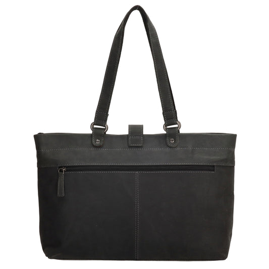 Shopper 39x27 cm in Schwarz aus Leder mit Riegel