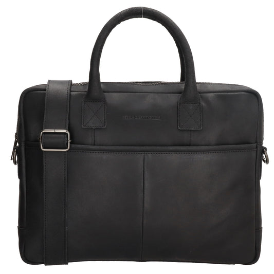 Businesstasche 39x31cm in Schwarz aus Leder mit Reißverschluss