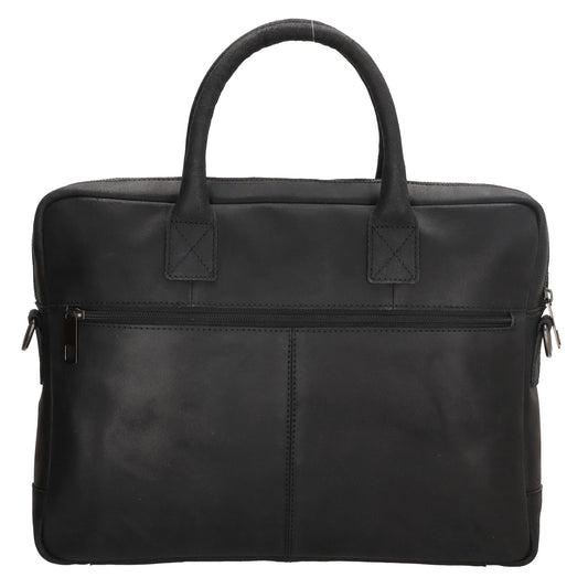 Businesstasche 39x31cm in Schwarz aus Leder mit Reißverschluss