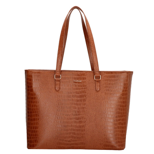 Shopper aus Kunstleder in Cognac 45,5x31,5cm mit Kroko-Optik