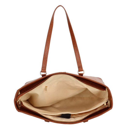 Shopper aus Kunstleder in Cognac 45,5x31,5cm mit Kroko-Optik