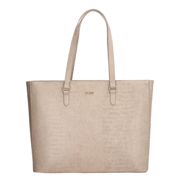 Shopper aus Kunstleder in Beige 45,5x31,5cm mit Kroko-Optik