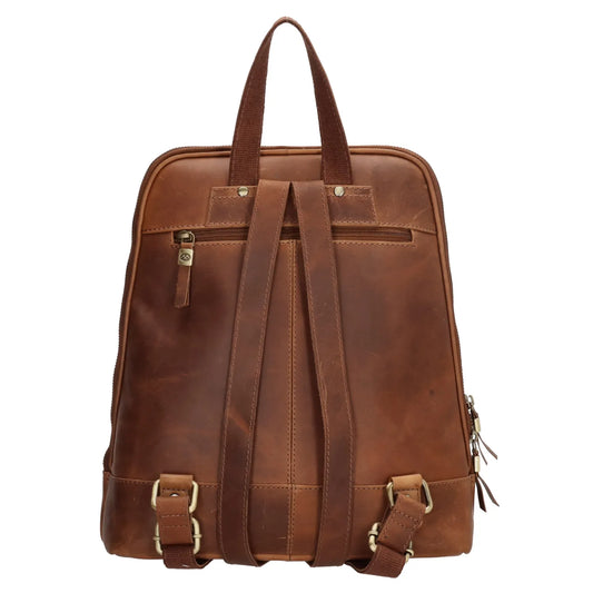 Rucksack 28 x 33,5cm in Cognac mit Nieten, Reißverschluss und Vortasche