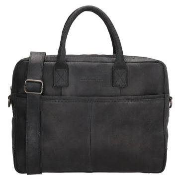 Businesstasche 40x33cm in Schwarz aus Leder mit Reißverschluss