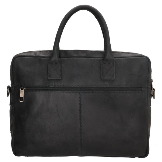 Businesstasche 40x33cm in Schwarz aus Leder mit Reißverschluss