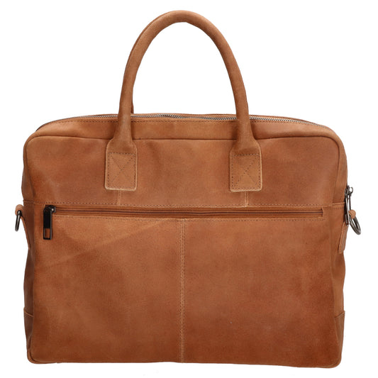 Businesstasche 40x33cm in Cognac aus Leder mit Reißverschluss