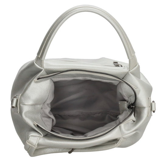 Schultertasche aus Kunstleder in Silber 28x21cm mit Reißverschluss