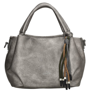 Schultertasche 28x21cm Gun Metallic mit Reißverschluss in Lederoptik