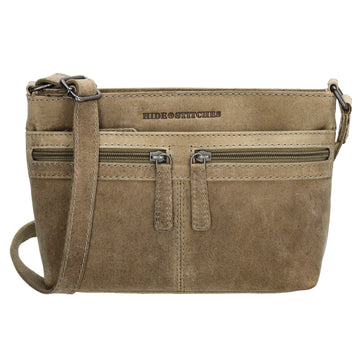 Schultertasche 27 x 17cm in Beige mit Reißverschluss