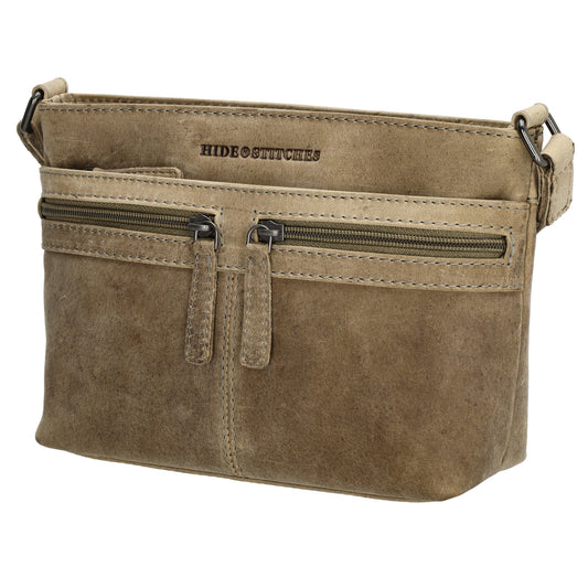 Schultertasche 27 x 17cm in Beige mit Reißverschluss