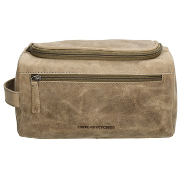 Kulturtasche 26x14,5cm in Sand|Beige aus Leder zum Hängen