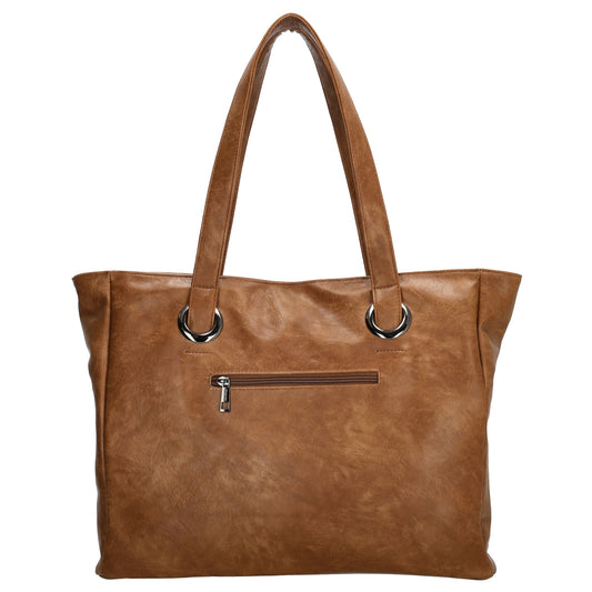 Shopper 43 x 34cm in Cognac mit Reißverschluss in Lederoptik