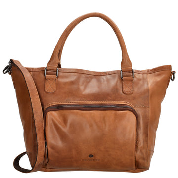 Schultertasche 31 x 29cm in Cognac aus Leder mit Reißverschluss