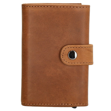 Kartenetui| Safty Wallet 10,5x7cm in Cognac mit Druckknopf