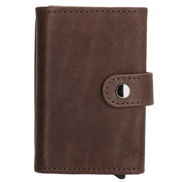 Kartenetui| Safty Wallet 10,5x7cm in Braun mit Druckknopf