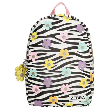 Kinderrucksack 25x35cm mit Zebra-Muster und Blumen in Schwarz| Weiß