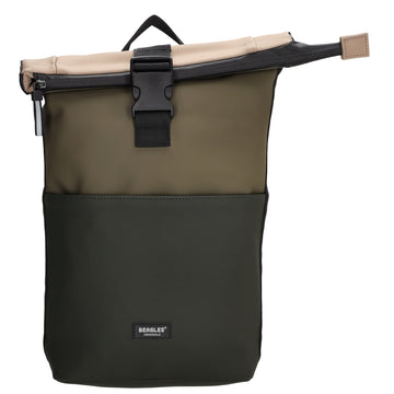 Rolltop-Rucksack 28x42cm in Olivgrün mit Reißverschluss und Steckfach