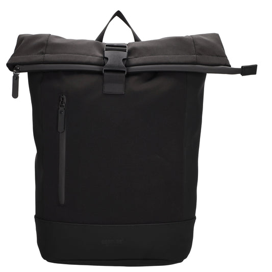 Rolltop-Rucksack 46x38cm in Schwarz mit Reißverschluss und Reißverschlussfach