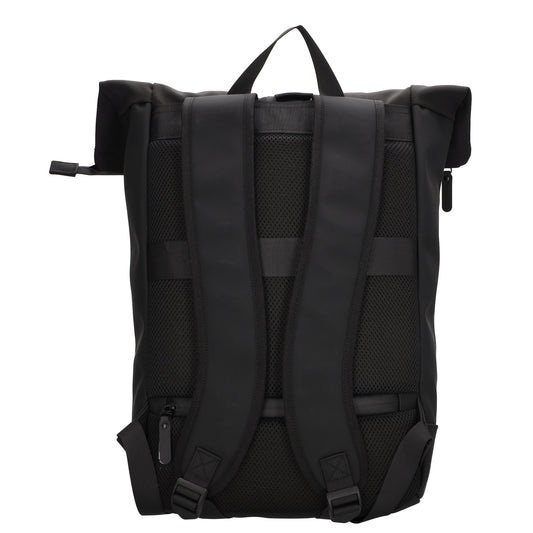 Rolltop-Rucksack 46x38cm in Schwarz mit Reißverschluss und Reißverschlussfach