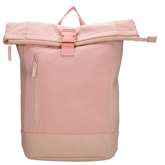 Rolltop-Rucksack 46x38cm in Rosa mit Reißverschluss und Reißverschlussfach