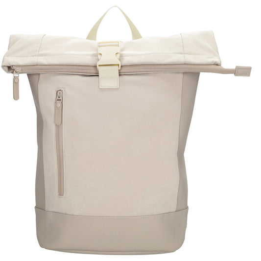 Rolltop-Rucksack 46x38cm in Creme mit Reißverschluss und Reißverschlussfach