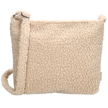 Umhängetasche Teddyfell 30 x 41cm in Beige mit Reißverschluss