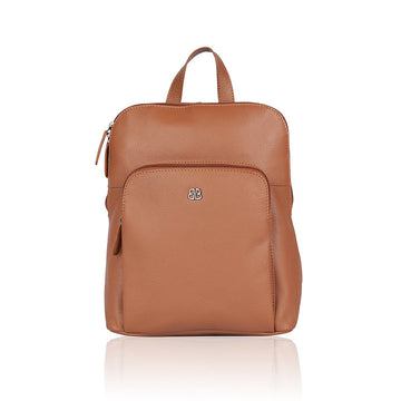 Lederrucksack 25 x 30cm in Cognac mit Reißverschluss und Vortasche