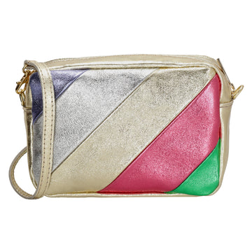 Umhängetasche 20x13cm in Metallic Regenbogen aus Leder