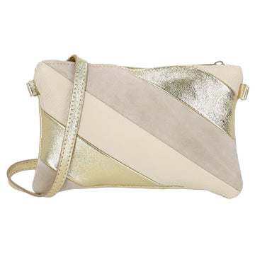 Clutch|Umhängetasche 24x14cm in Metallic Beige aus Leder