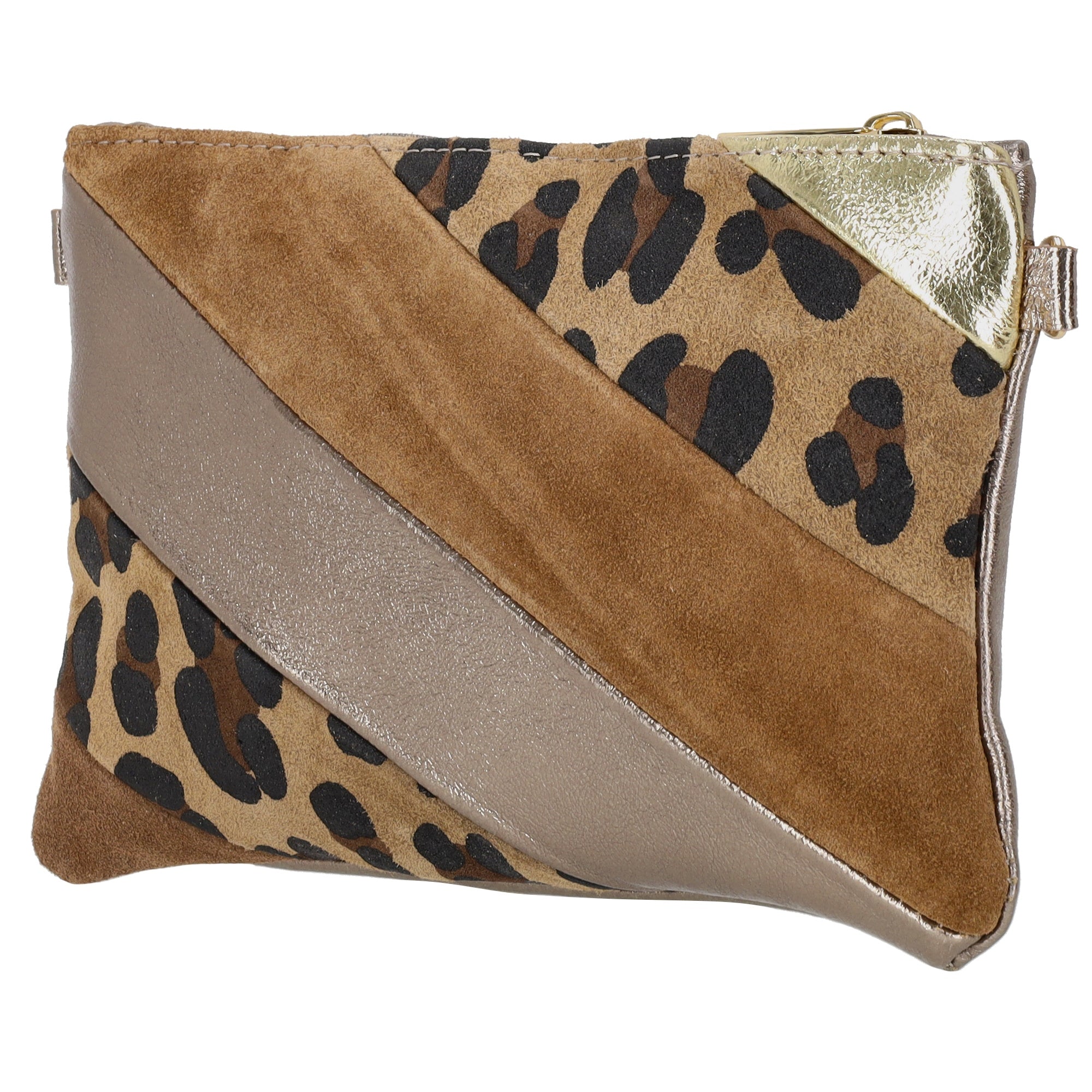 Clutch Umhangetasche 24x14cm in Metallic Leopard aus Leder