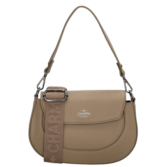 Schultertasche 23x13,5cm in Taupe mit Reißverschluss und Überschlag