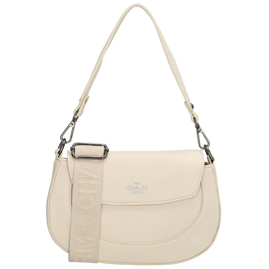 Schultertasche 23x13,5cm in Creme mit Reißverschluss und Überschlag