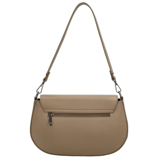 Schultertasche 28x17cm in Taupe mit Reißverschluss und Überschlag