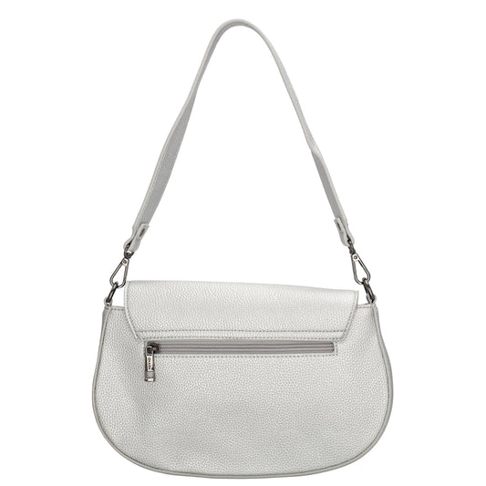 Schultertasche 28x17cm in Silber mit Reißverschluss und Überschlag