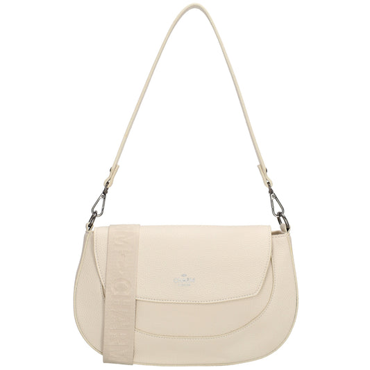 Schultertasche 28x17cm in Creme mit Reißverschluss und Überschlag