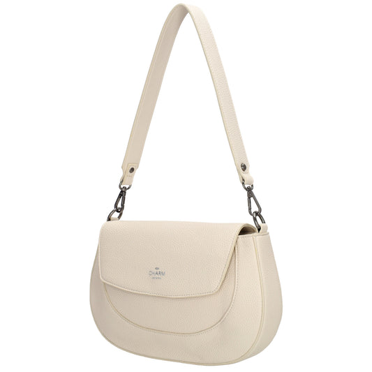 Schultertasche 28x17cm in Creme mit Reißverschluss und Überschlag