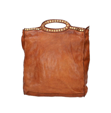 Shopper Hochformat mit Nieten aus Leder in Cognac