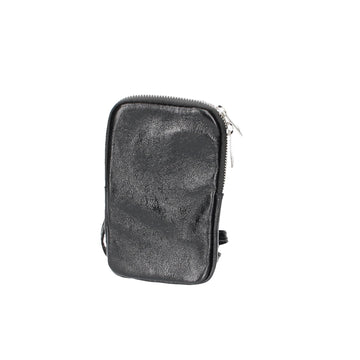 Handytasche aus Leder 17x10cm in Schwarz metallic