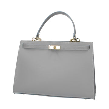 SALE Handtasche aus Leder in Grau mit Schloss in Gold