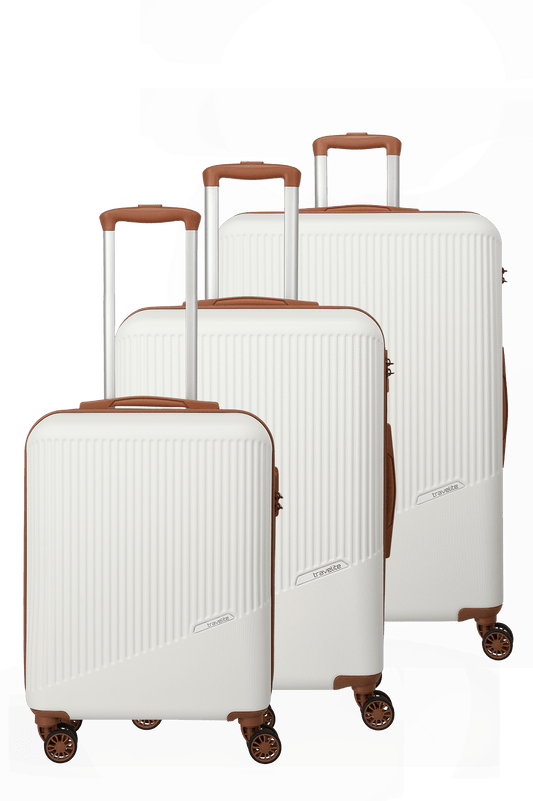 Bali Trolley Set 3-teilig in Weiss|Cognac mit 4-Rad aus Polypropylen