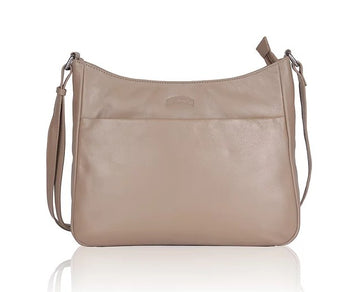 Umhängetasche aus Leder in Taupe|Beige mit Reißverschluss