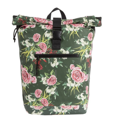 Rolltoprucksack 16L mit Blumenmuster in Grün