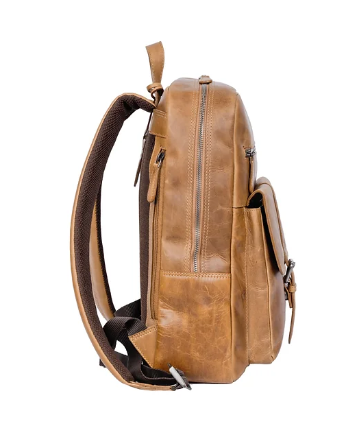 Rucksack mit Vortasche in Cognac aus Leder